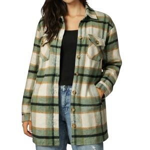 Love Poem Plaid Longline Flannel Shacket Button Front Jacket L BNWT